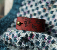 Load image into Gallery viewer, Raven Skull Leather Ruler Cuff with Bronze Stud