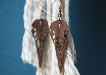 Load image into Gallery viewer, Raven Skull Wood Earrings