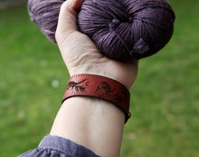 Load image into Gallery viewer, Raven Skull Leather Ruler Cuff with Bronze Stud