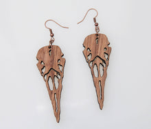 Load image into Gallery viewer, Raven Skull Wood Earrings