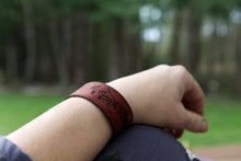 Load image into Gallery viewer, Raven Skull Leather Ruler Cuff with Bronze Stud