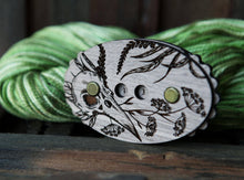 Load image into Gallery viewer, Raven Skull Wood Row Counter with Forest Plants & Yarrow: Walnut