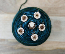 Load image into Gallery viewer, Moon and Stars Maple Wood Knitting Stitch Markers Set of 6