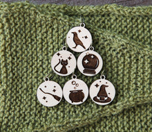 Load image into Gallery viewer, Witching Hour Maple Knitting Stitch Markers Set of 6