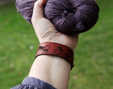 Load image into Gallery viewer, Raven Skull Leather Ruler Cuff with Bronze Stud