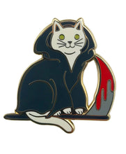 Load image into Gallery viewer, Grim Reaper Cat Enamel Pin: Gunmetal