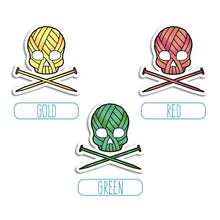 Load image into Gallery viewer, Yarn Skull (Knit) Stickers: Green / Gloss