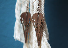 Load image into Gallery viewer, Raven Skull Wood Earrings