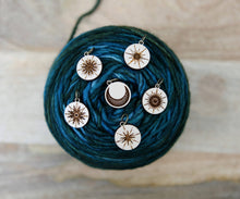 Load image into Gallery viewer, Moon and Stars Maple Wood Knitting Stitch Markers Set of 6