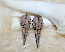 Load image into Gallery viewer, Raven Skull Wood Earrings