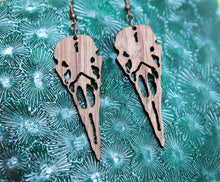 Load image into Gallery viewer, Raven Skull Wood Earrings
