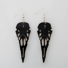 Load image into Gallery viewer, Raven Skull Acrylic Earrings Black Bird Design