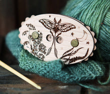 Load image into Gallery viewer, Luna Moth Cherry Wood Knitting Row Counter with Stars & Moon