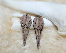 Load image into Gallery viewer, Raven Skull Wood Earrings