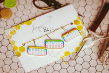 Load image into Gallery viewer, Crochet Hook Minder Set, Hook Size Reminder Stitch Markers: Rainbow Cheetah / Set of 3 - 1 each size
