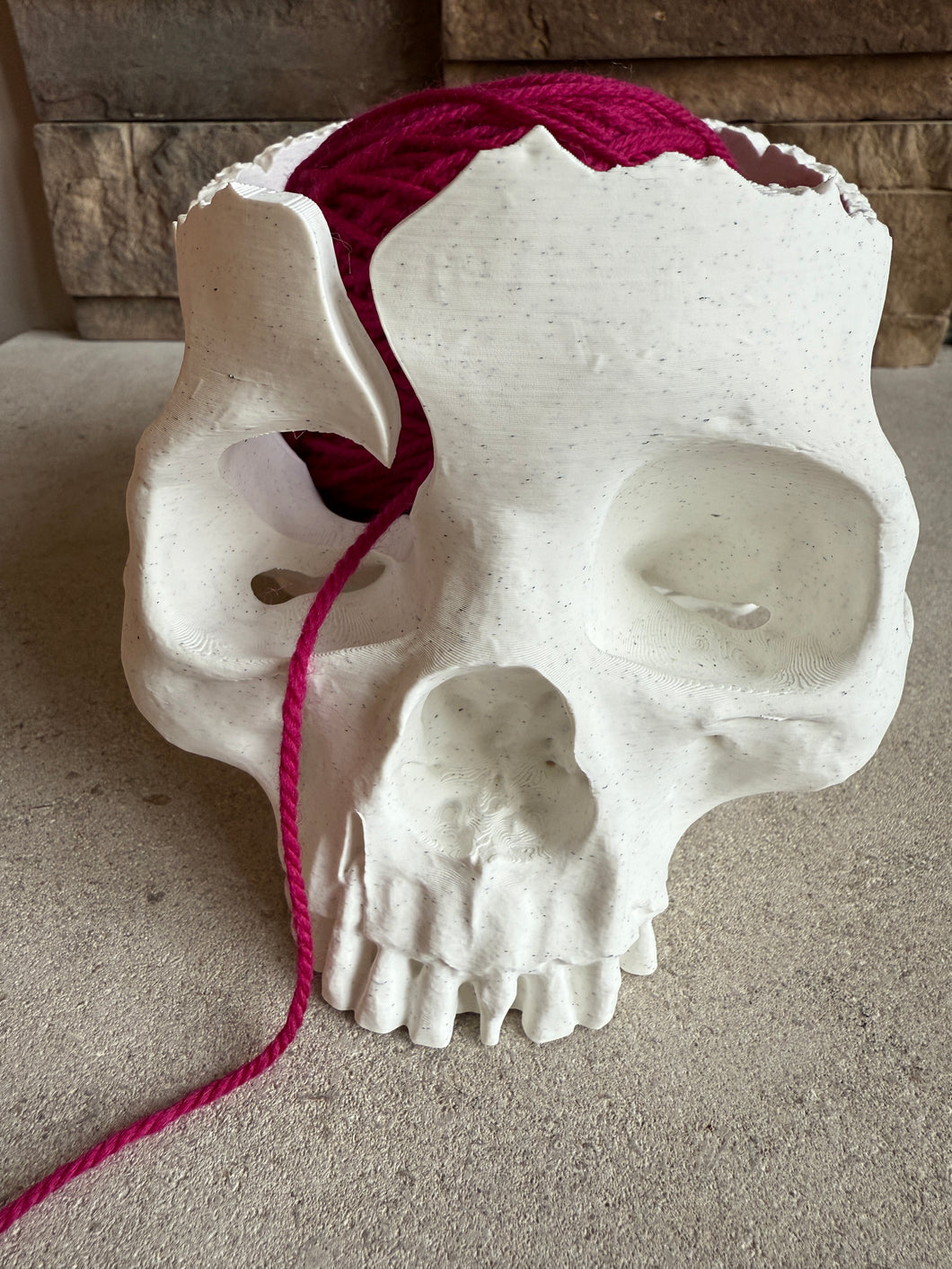 Gothic Skull Yarn Holder - 3D Printed: Marble White