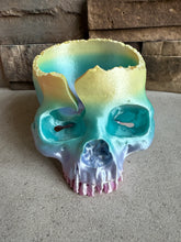 Load image into Gallery viewer, Gothic Skull Yarn Holder - 3D Printed: Rainbow Silk
