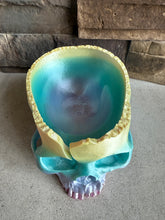Load image into Gallery viewer, Gothic Skull Yarn Holder - 3D Printed: Rainbow Silk
