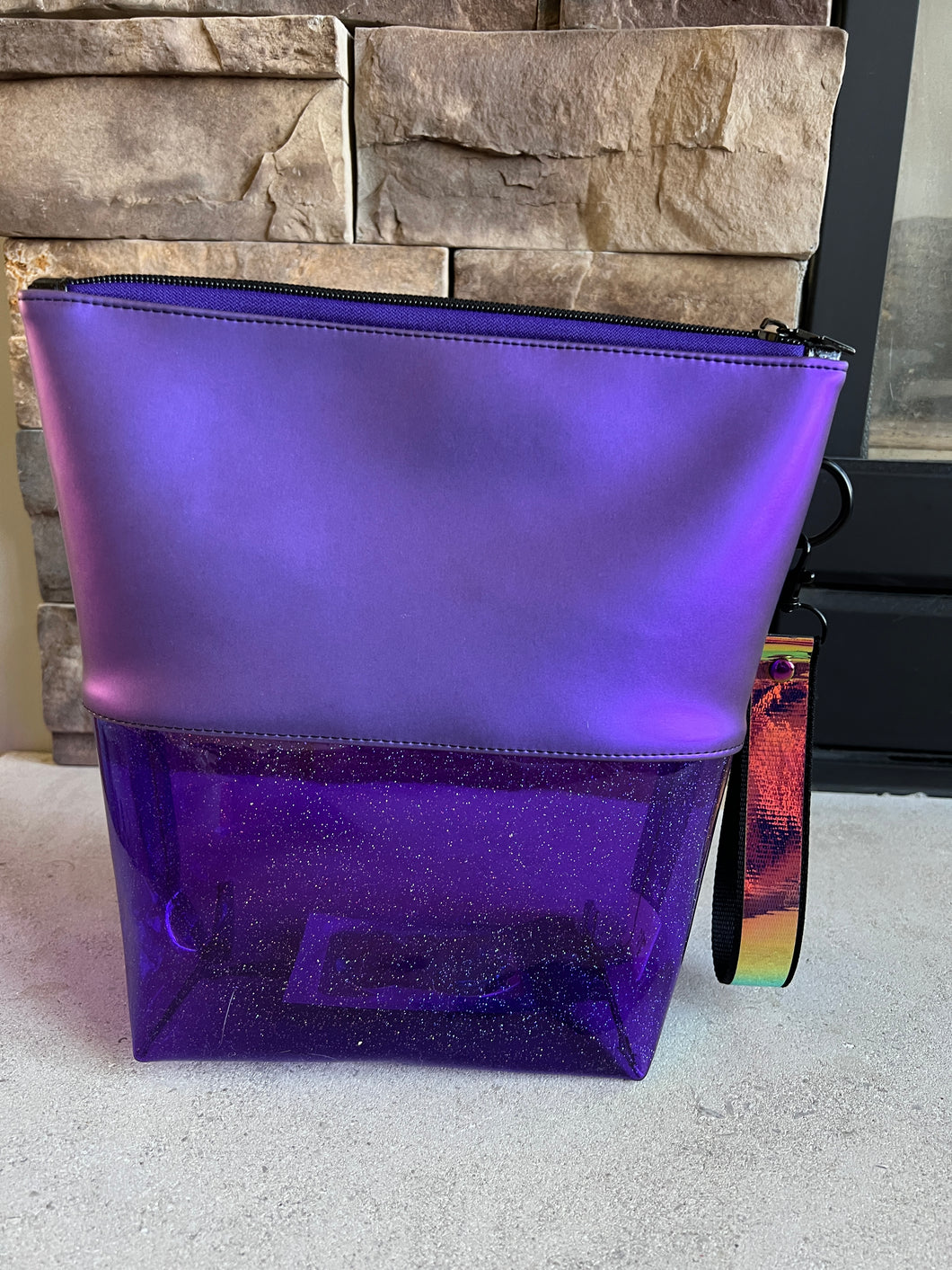 Purple Vinyl Bag w/ Wristlet- Medium