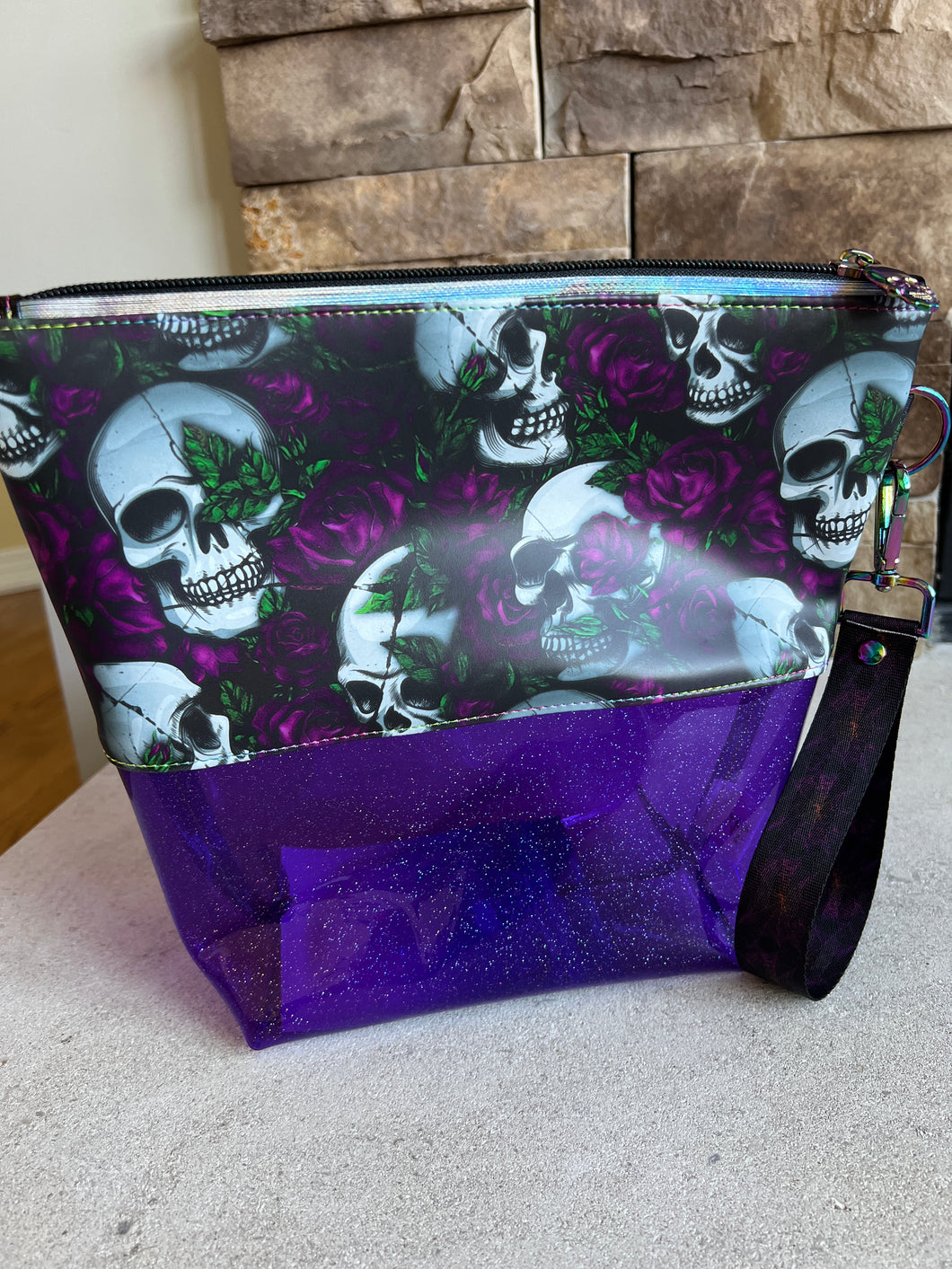 Skull & Roses Vinyl Bag w/ Wristlet- Medium