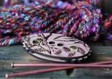 Load image into Gallery viewer, Raven Skull Wood Row Counter with Forest Plants &amp; Yarrow: Walnut
