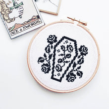 Load image into Gallery viewer, Coffin &amp; Roses Modern Cross Stitch Kit
