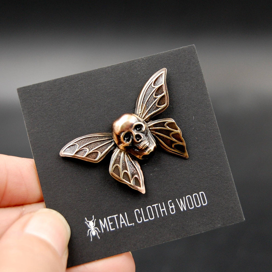 Handmade Spooky Butterfly Pin with Human Skull