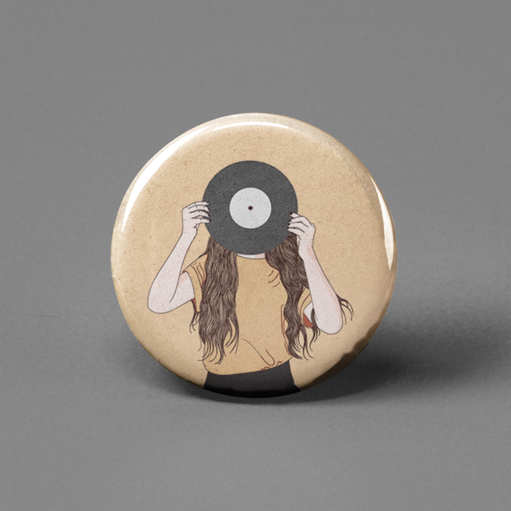 Vinyl Record Girl Pinback Button