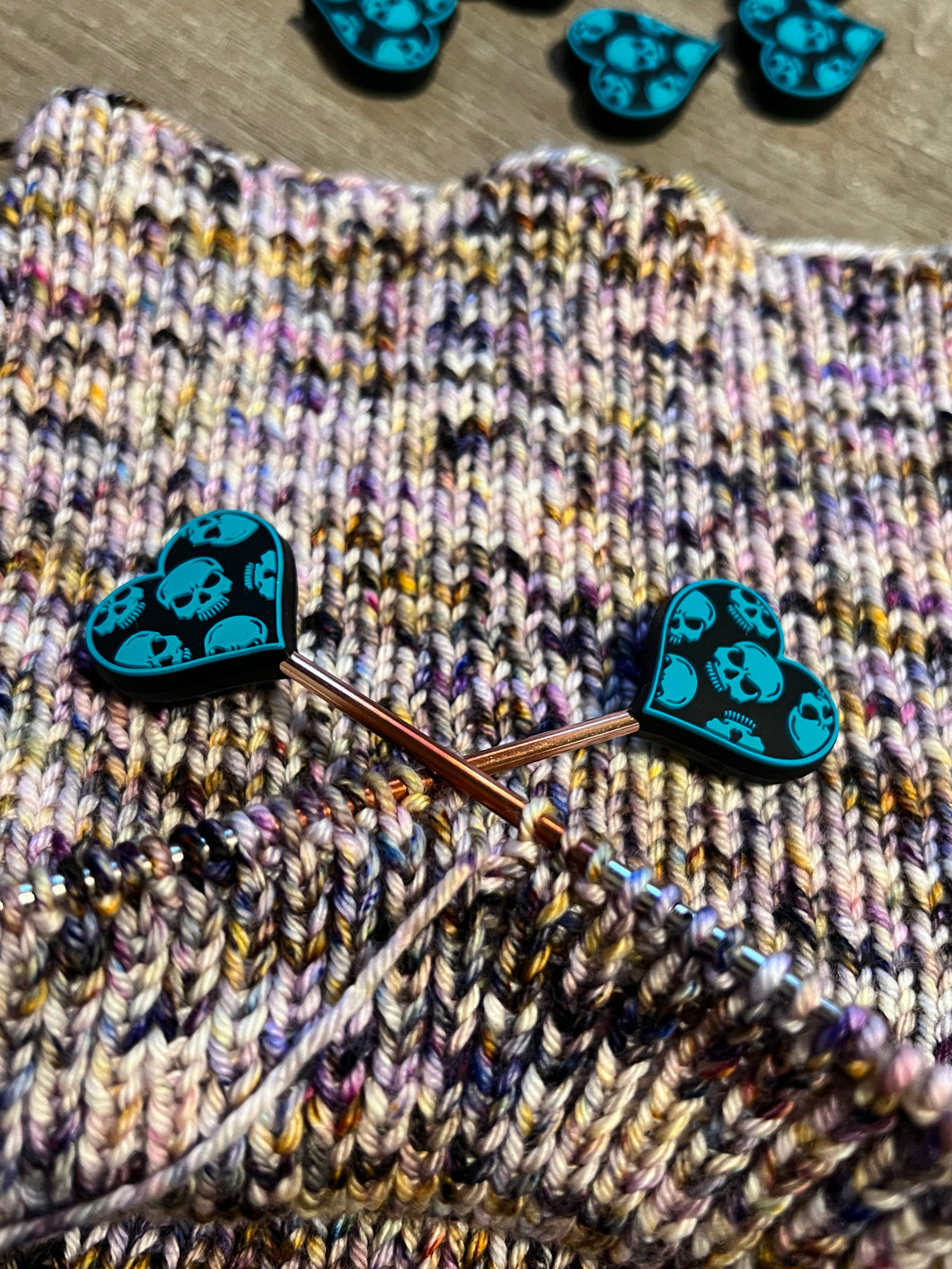 Teal Skull Heart Needle Stoppers