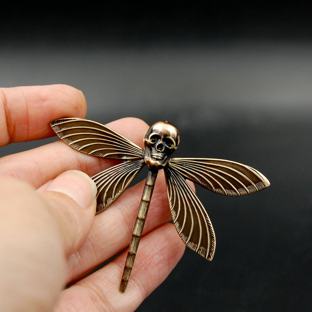 Handmade Flying Skull Pin with Dragonfly Body