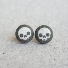 Load image into Gallery viewer, Skull Fabric Button Earrings
