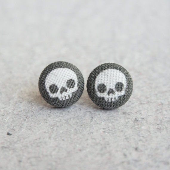 Skull Fabric Button Earrings