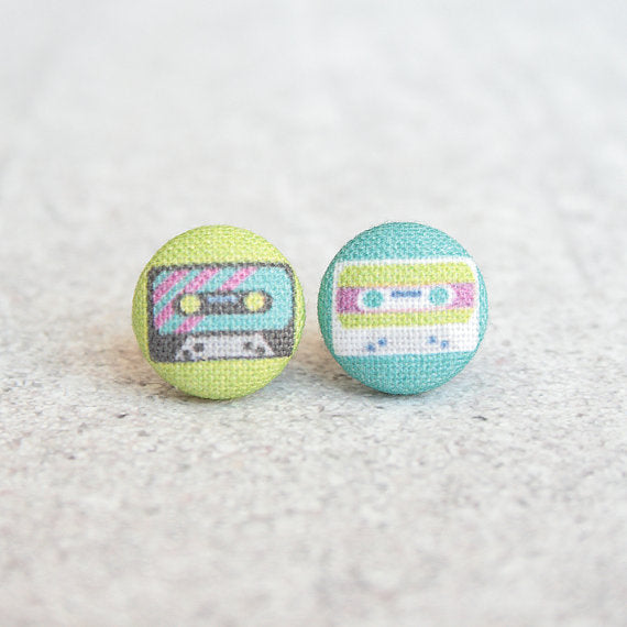 Cassette Tape Fabric Button Earrings