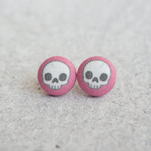 Load image into Gallery viewer, Skull Fabric Button Earrings
