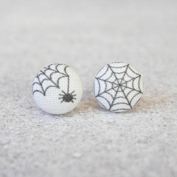 Spider Web Fabric Button Earrings